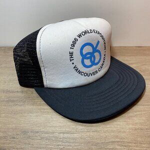 Vintage Expo 86 Trucker Hat Round Logo Vancouver World's Fair Mesh Back Foam Hat